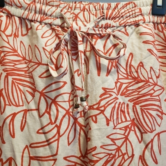 Lane Bryant Pull On Linen Blend Pants Cream Red Palm Leaf Print Womens 14/16 - Picture 4 of 12